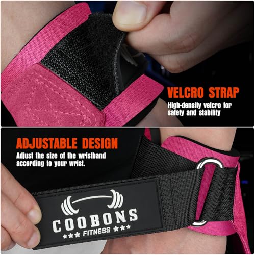 Weight Lifting Wrist Straps, Gym Straps Weight Lifting for Deadlift and Powerlifting, Double Layer Leather Wrist Wraps with Padded Cushion Wrist Loop, Weightlifting Grips for Men and Women - color: Rose Red