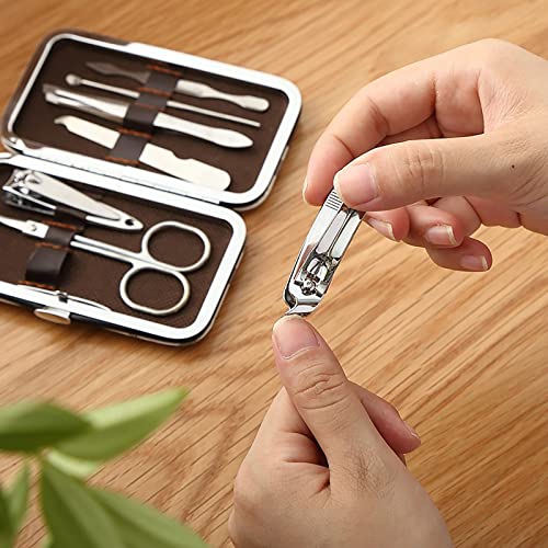 7-Piece Manicure Set - Stainless Steel Nail Clippers & Grooming Kit with Leather Case - Perfect for Home, Travel, Gifts, & Outdoor Use for Men & Women