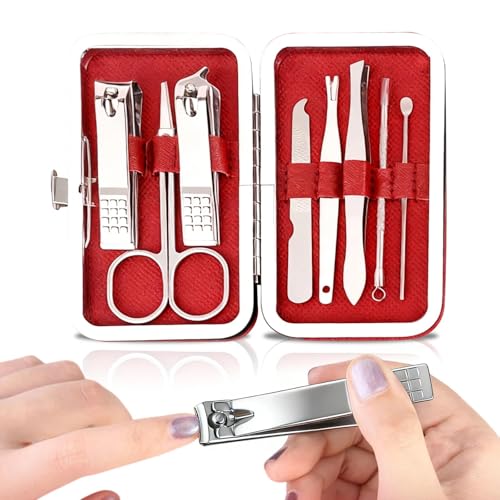 8 Pcs Manicure Set, Professional Portable Nail Care Kit with Nail Clippers, Nail Trimmer, and Grooming Tools for Home and Travel Use - color: 8 Pcs Wine Red