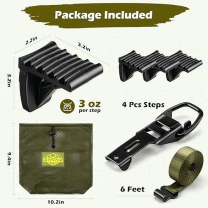 Saddle Hunting Platform Steps, Ultra-Light Ring of Steps for Climbing Bow Hunting with 6 Feet Heavy-Duty Strap & Cam Buckle, Ergonomic Anti-Slip Design - size: 4 Pack
