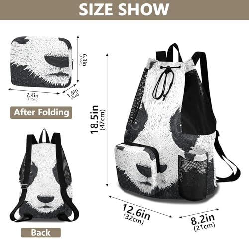 Animal Panda Print Black White Drawstring Bags Climbing Gym Bag With Water Bottle Holder Waterproof