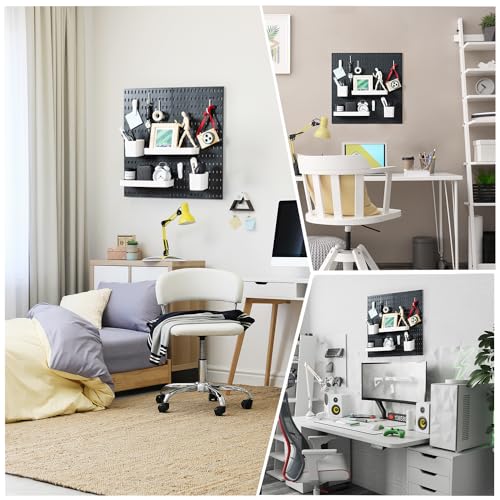VUSIGN Pegboard Combination Wall Organizer Kit 22" x 22", Black | 4 Pieces Pegboards and 17 Accessories, Wall Mount Display Peg board Panel Kits for Bedroom, Home, Office, Bathroom - color: Black - 4 Pieces