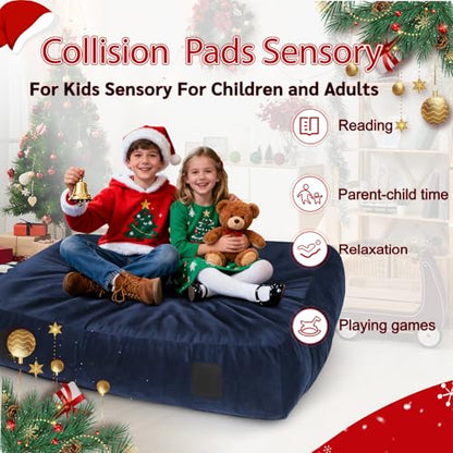 WOUDY Crash Mats for Kids Sensory, Sensory Pads for Autistic Children,Soft Foam Landing Zone, Soft, High-Density Foam Landing Zone Provides Safe Sensory, with Washable Cover - size: 4FT blue