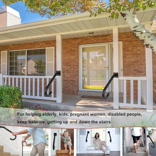 2PCS Hand Rails for Outdoor Steps, Outdoor Handrail Safety Grab Bar for Stairs Wall Mounted U Shaped Handrail 1.25" Tube Hand Railing for Garage Entry