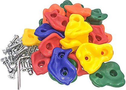 KINSPORY 20pc Rock Wall Climbing Holds for Kid, Play Set Climber Attachment | Colourful anti-slip pig nose rocks, two blue handles, complete mounting hardware for indoor outdoor playground building