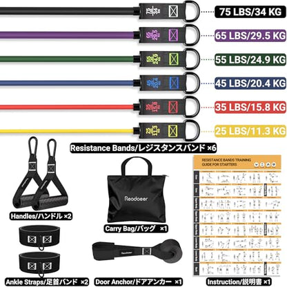 Readaeer Resistance Bands, Exercise Bands for Working Out with Handles | Resistance Bands with Handles, Door Anchor for Home Gym Full Body Strength Training, Muscle Tone, Yoga - size: 25-300LBS