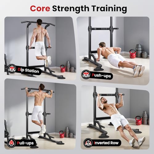 Dskeuzeew Pull Up Bar Free Standing for Multi-Function Home Gym Strength, Pull Up Dip Station Assistive Trainer Height Adjustable, Power Tower Training Heavy-Duty Fitness Equipment - color: Black