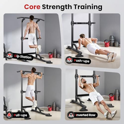 Dskeuzeew Pull Up Bar Free Standing for Multi-Function Home Gym Strength, Pull Up Dip Station Assistive Trainer Height Adjustable, Power Tower Training Heavy-Duty Fitness Equipment - color: Black