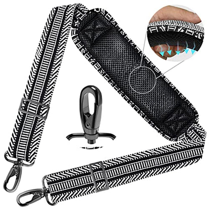 Shoulder Strap 78" Universal Handbag Strap with Ultra-thick Fixed Padded and Dual Balanced Adjustable Buckles Shoulder Crossbody Strap for Briefcase Messenger Bag Laptop bag Luggage，BK&White Jacquard - color: Black&white Jacquard
