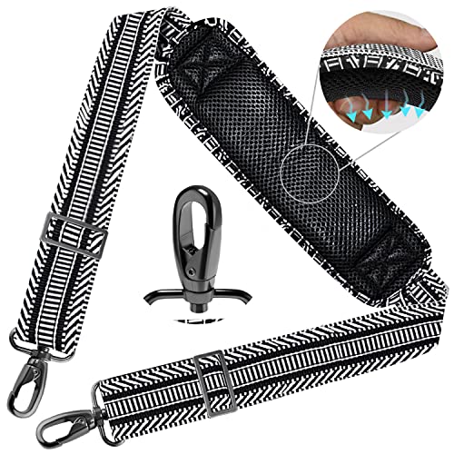 Shoulder Strap 78" Universal Handbag Strap with Ultra-thick Fixed Padded and Dual Balanced Adjustable Buckles Shoulder Crossbody Strap for Briefcase Messenger Bag Laptop bag Luggage，BK&White Jacquard - color: Black&white Jacquard
