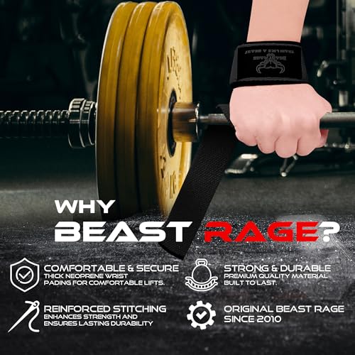 BEAST RAGE Lifting Wrist Straps for Weightlifting, Straps Gym Grip Power Workouts Lifting Straps Padded Neoprene & Premium Cotton Men Women, Deadlift Bodybuilding Exercise Lifting Straps - color: Matte Black