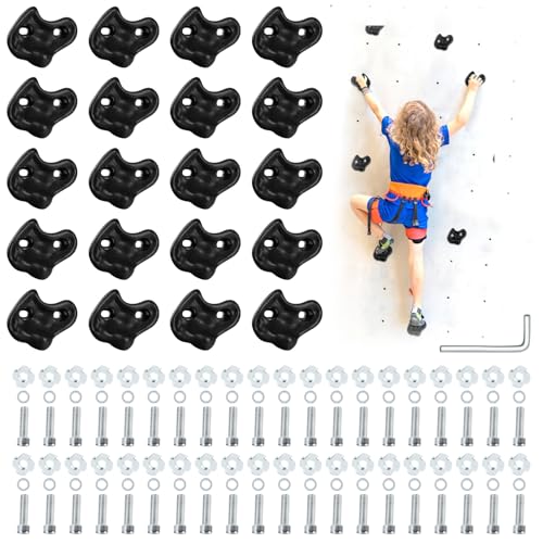20Pcs Rock Climbing Holds for Kids – Extra Large Black, Indoor Outdoor | 230 lbs Rated, Hardware Wrench Included, Textured Grip, Weatherproof, Easy Install for Playroom Backyard - color: Black, size: 20PCS