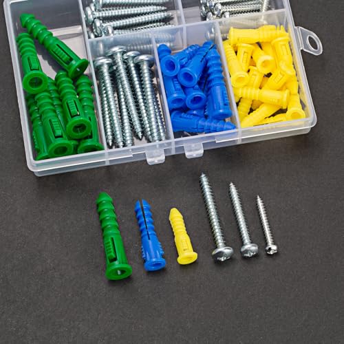 70 Pcs Drywall Screws and Anchors, Drywall Anchors and Screws Kit, Heavy Duty Concrete Screw Set with Wall Anchor Set for Plasterboard Masonry Concrete Brick Cement Walls Picture Hanging Set