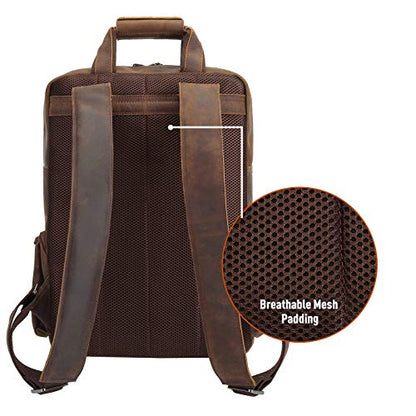 Polare Cowhide Leather Multiple Laptop Backpack Day Pack Travel Bag Satchel For Men - color: Dark Brown