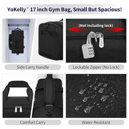 25L Small Gym Sport Duffle Bag - 17 Inch Weekender Overnight Bag for Travel, Workout, Fitness - Black - color: Black