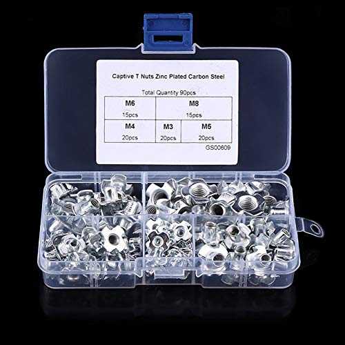 90pcs Nut Zinc Plated Carbon Steel T Nuts Four Pronged Blind Inserts for Wood Furniture Rock Climbing Holds M3/M4/M5/M6/M8