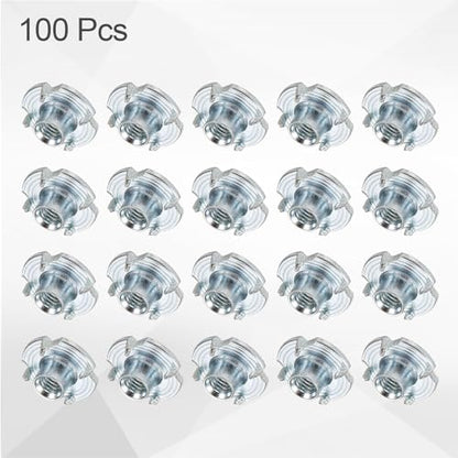 HARFINGTON M4x6mm T-Nuts 4 Pronged Tee Nut 0.57" x 0.24" Fully Thread Carbon Steel Inserts for Wood, Rock Climbing Holds, Cabinetry, Furniture 100pcs - size: M4x6mm, 14.5mm