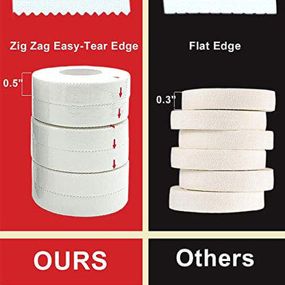White Athletic Tape (6 Pack 0.5" 30ft) - Finger Tape - Medical Tape - Foot Tape - No Sticky Residue & Easy to Tear - for Rock Climbing, Jiu-Jitsu, Grappling, Martial Arts, Hockey Stick, Lifters