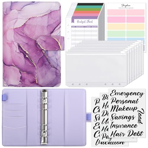 SKYDUE Budget Binder, Money Saving Binder with Zipper Envelopes, Cash Envelopes and Expense Budget Sheets for Budgeting - color: Mabble Purple