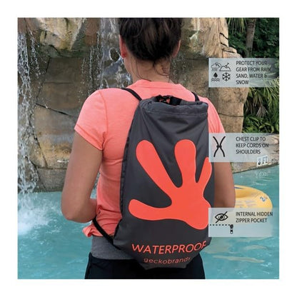 geckobrands Embark 10L Drawstring Backpack – Waterproof, Lightweight Dry Bag for Beach, Hiking, and Light Water Activities - color: Black/Grey