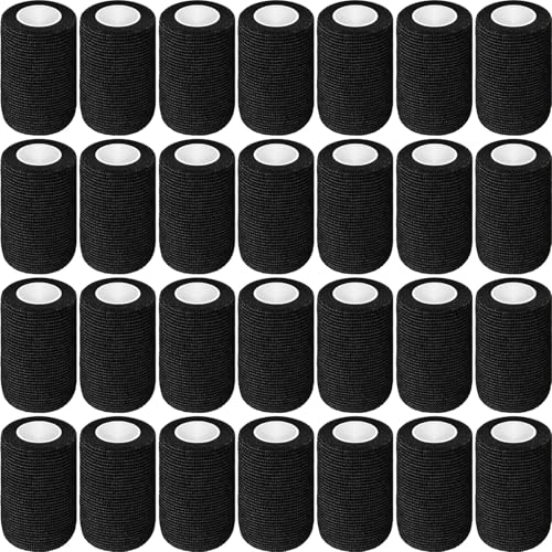 Treela 64 Pack 3" x 5 Yards Self Adhesive Cohesive Bandage Wraps, Elastic Breathable Athletic Tape, Flexible Self Adherent Bandage Rolls for Wrist, Ankle, Fingers, Sports & Pets (Black) - color: Black, size: 3 Inch X 5 Yard