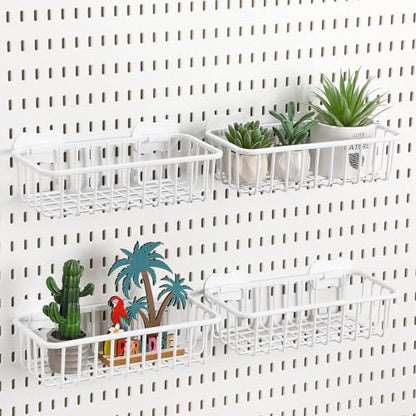 Maxdot 4 Pcs Pegboard Baskets with Hook, Compatible with IKEA Skadis Peg Board, Wall Bins and Baskets Storage Box Containers Accessories for Home Garage Office, 11 x 5 x 3 Inches (White) - color: White