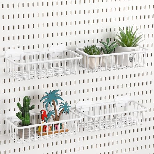 Maxdot 4 Pcs Pegboard Baskets with Hook, Compatible with IKEA Skadis Peg Board, Wall Bins and Baskets Storage Box Containers Accessories for Home Garage Office, 11 x 5 x 3 Inches (White) - color: White