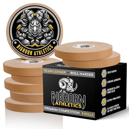 Bighorn Athletics BJJ Competition Finger Tape, 0.3" x 45ft, 8 Rolls, Nude | Rayon finger tape – 50% stronger than cotton. Residue-free, sweat-proof adhesive for Jiu Jitsu competition & hard training. - color: Nude, size: 0.3-Inch