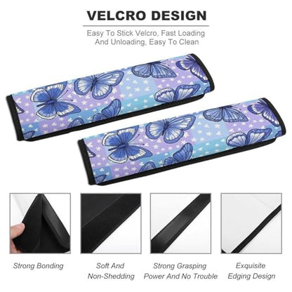 1 Pair Universal Fit Seat Belt Cover for Elderly Support, Most Cars, Blue Butterfly Plaid Seat Belt Cushion, Neck and Shoulder Support - color: Pattern 302