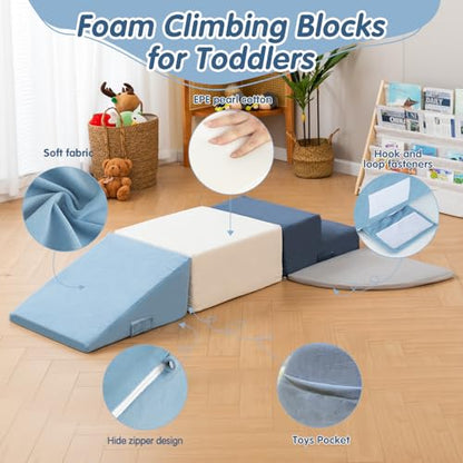 Capakiddo Large 4 Pcs Climbing Toys for Toddlers 1-3 | Odorless & Skin-friendly, Foam Climbing Blocks, Indoor Use, Velcro to Keep Together - color: Modern