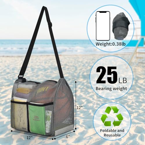 Mildbeer Gym Tote Bag, Mesh Bag Crossbody Satchel 12x6x12 for Gym Beach Ball Games Training Camping Hiking Clothes Storage - color: Grey
