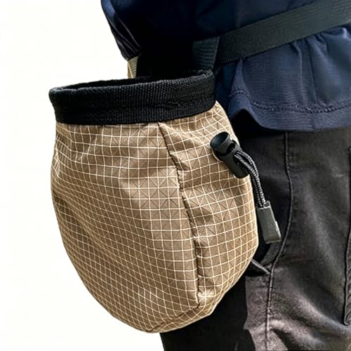 Rock Climbing Chalk Bag, 210D High-Tensile Polyethylene Durable Chalk Bag with Fleece Lining & Adjustable Belt, for Bouldering, Gym, Weightlifting - color: brown
