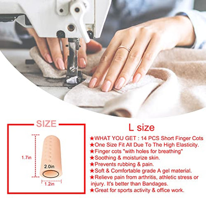 Gel Finger Cots (Breathable, Latex Free), Finger Protectors with Hole(14PCS), Silicone Finger Gloves, Finger Covers for Hand Eczema, Trigger Finger, Finger Cracking, Finger Arthritis, Reusable.