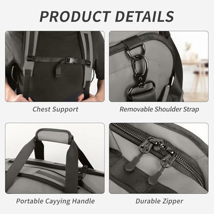 2-in-1 Carry-on Backpack for Men Women 40L Sports Gym Bag with Backpack Straps,Water Resistant,for Travel/Gym（20in,Grey） - color: 20in-grey