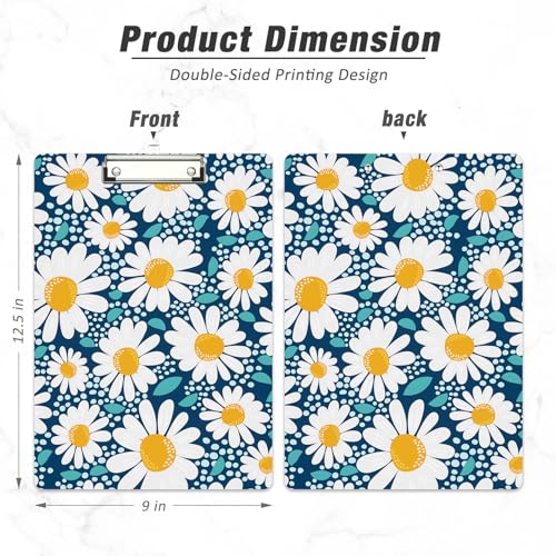 Rimilak Wood Clipboard, 8.5x11 Hardboard Clip Board, Daisy Flower | Fun Design, Cute Custom Pattern, 9 x 12.5 in Letter Size for Classroom, Teachers, Kid, Woman, School & Office Supply - color: Daisy Flower