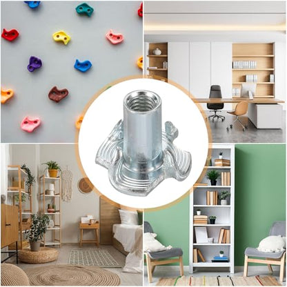 HARFINGTON M4x13mm T-Nuts 4 Pronged Tee Nut 0.57" x 0.51" Fully Thread Carbon Steel Inserts for Wood, Rock Climbing Holds, Cabinetry, Furniture 100pcs - size: M4x13mm, 14.5mm