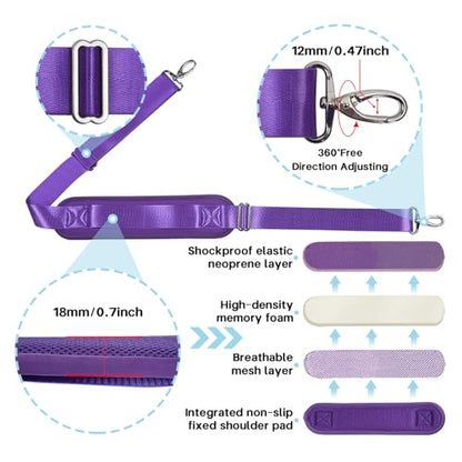 Shoulder Strap for Bag Universal Replacement 58"/67" Fixed Padded Adjustable Buckle Heavy Duty Shoulder Strap - color: Purple, size: 58"