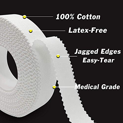 White Athletic Tape (6 Pack 0.5" 30ft) - Finger Tape - Medical Tape - Foot Tape - No Sticky Residue & Easy to Tear - for Rock Climbing, Jiu-Jitsu, Grappling, Martial Arts, Hockey Stick, Lifters