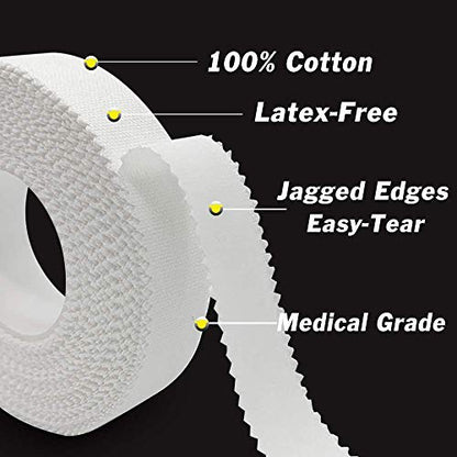 White Athletic Tape (6 Pack 0.5" 30ft) - Finger Tape - Medical Tape - Foot Tape - No Sticky Residue & Easy to Tear - for Rock Climbing, Jiu-Jitsu, Grappling, Martial Arts, Hockey Stick, Lifters