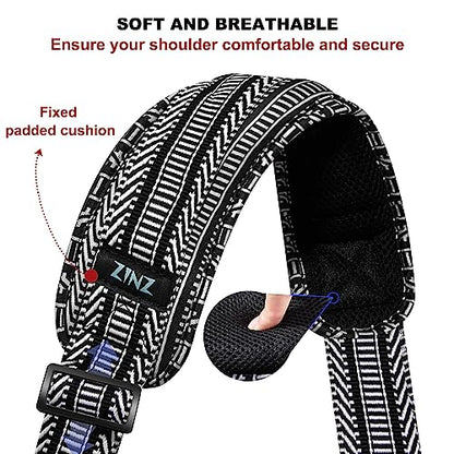 ZINZ 75" Shoulder Strap with Fixed Pad and Dual Balanced Buckles，Black White Jacquard - color: Black White Jacquard