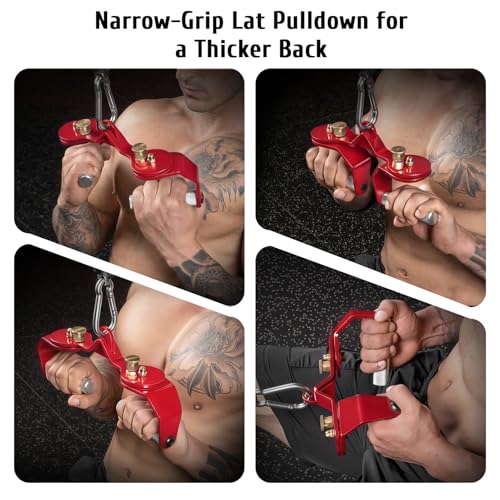 LAT Pull Down Bar Set with 360° Rotatable Handles, LAT Pulldown Attachments for Whole Back Training, Heavy-Duty Locking LAT Pulldown Bars for Home Gym Cable - color: Red
