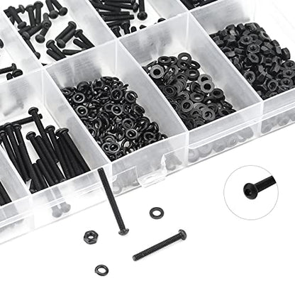 HELIFOUNER 560 Pieces M2.5 x 4mm /6mm /8mm /10mm /12mm /16mm /20mm, Button Head Socket Cap Screws Bolts Washers Nuts Kit, 10.9 Grade Alloy Steel, Full Threaded, Black - size: M2.5, style: Button Head