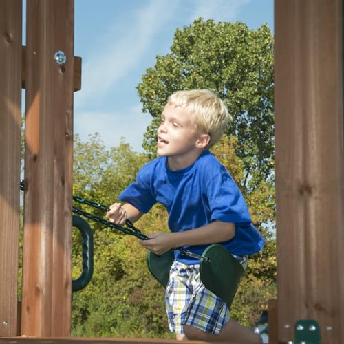 Swing-N-Slide Caribou Valley Wooden Swing Set with Wood Roof, Wave Slide, Monkey Bars, Climbing Wall, Ladder, Picnic Table, and Swings, Green Slide - size: Caribou Valley