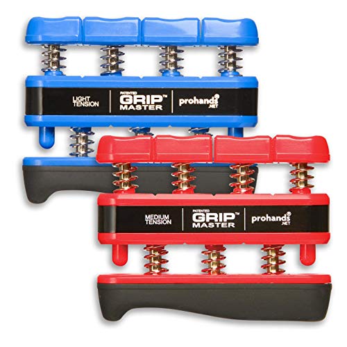 Prohands Gripmaster Hand Exerciser, Finger Exerciser (Hand Grip Strengthener), Spring-Loaded, Finger-Piston System, Isolate & Exercise Each Finger - color: Blue, Red - Gripmaster, size: Set of Two (Light/Medium)