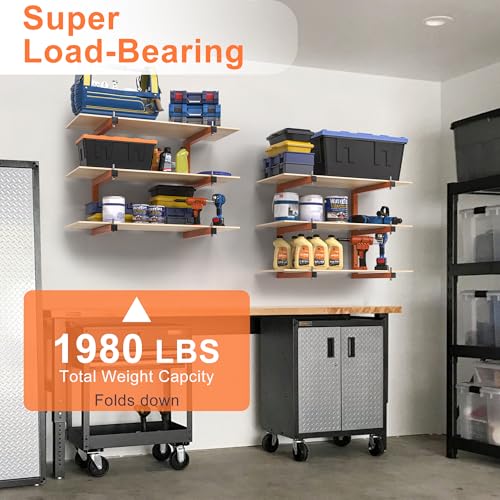 Lumber Rack Wall-Mounted Lumber Storage Rack, Heavy Duty Wood Storage Racks with 9-Level System, 1980 LB Sturdy Garage Wood Organizer, Orange Lumber Metal Racks for Indoor and Outdoor (6 Pack) - style: All-in-One – 6 Pack, 9-Tier