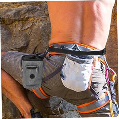 Holibanna Slip Climbing Chalk Bag with Zippered Pocket Lightweight Oxford Cloth Chalk Pouch for Bouldering Mountaineering Fitness Training Portable Gray Waist Pack for Outdoor Sport