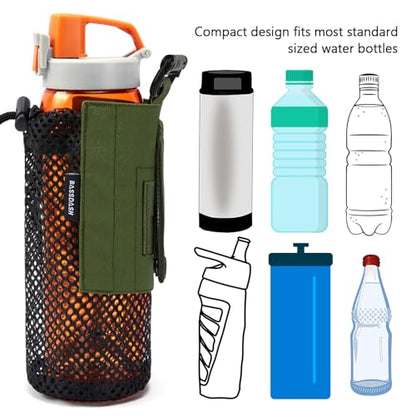 BASSDASH Tactical Molle Water Bottle Pouch with Carabiner Foldable Mesh Holder Bag for Travel Fishing Hunting Hiking Outdoor Activities - color: Army Green with Upgraded Molle Straps