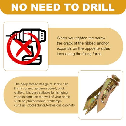 DFD 200 PCS Self Drilling Drywall Anchors 2025 Upgraded Zinc Plated Steel Wall Anchors Easy Application no Drill or Holes in Wall (100 PCS zinc Screw and 100 PCS Steel Anchors 0.47X1.18in)