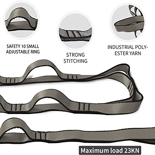 Aerial Yoga Hammock Daisy Chains Strap, Strong 22kN Adjustable with 10 Loops, No Stretch, Climbing Strap Nylon Chain Sling FOR Aerial Yoga,Swing, Hammock, Suspension, Exercise - color: Grey