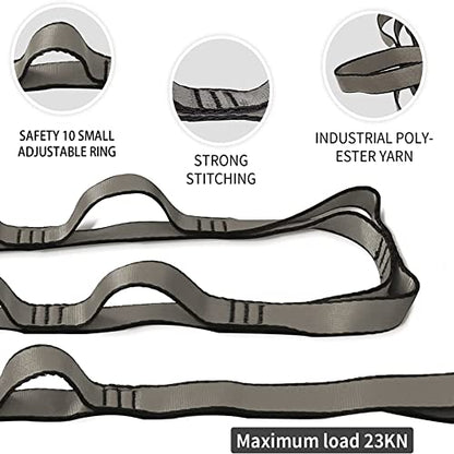 Aerial Yoga Hammock Daisy Chains Strap, Strong 22kN Adjustable with 10 Loops, No Stretch, Climbing Strap Nylon Chain Sling FOR Aerial Yoga,Swing, Hammock, Suspension, Exercise - color: Grey